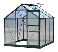 Outsunny Serra da Giardino in Policarbonato con Telaio in Lega di Alluminio 3.65㎡, Serra per Orto con Grondaie, Finestra a Tetto per Ventilazione, Porta Scorrevole, per Piante, 190x192x201cm, Verde