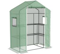 Outsunny Serra da giardino PE con ripiani 3 livelli 140x73x190 cm Verde | Serra da balcone, copertura rinforzata 135 g/m², telaio acciaio, porta scorrevole cerniera, per verdure, piante, fiori
