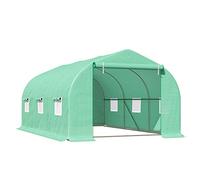 Outsunny Serra da Giardino a Tunnel con Tetto Spiovente in PE e Tubi d'Acciaio 4.5 × 3 × 2m Verde Scuro Aosom