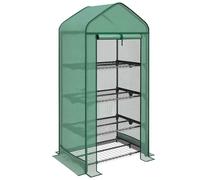 Outsunny Serra per Piante a 4 Ripiani con Porta Avvolgibile, Piccola Serra in Metallo e PE, 69x49x158 cm, Verde scuro