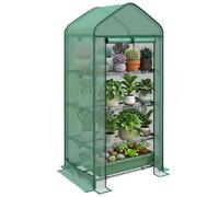 Outsunny Serra per Piante a 4 Ripiani da Balcone 69x49x158 cm Verde scuro | Porta Avvolgibile, Piccola, in Metallo e PE