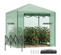 Outsunny Serra per pomodori con porta e finestra da arrotolare in acciaio PE verde scuro, 238 x 178 x 240 cm