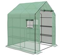 Outsunny Serra percorribile 4.6'x4.7'x6.2', 3 livelli 8 ripiani, Verde | Serra esterna, copertura in PE rinforzata, serra per piante da giardino, porta a rotolo, finestre a rete.