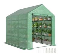 Outsunny serra polivalente serra walk-in con 8 livelli di scaffali Serra per pomodori Serra fredda con porta Acciaio verde PE plastica 244 x 180 x 210 cm