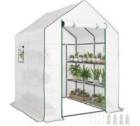 Outsunny Serra tunnel 3 livelli 8 ripiani 140x143x190 cm Bianca | Piccola serra, copertura PE rinforzata, serra da giardino, porta arrotolabile, tre finestre a rete