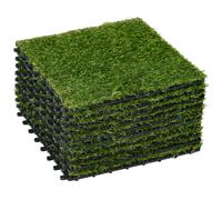 Outsunny Set 10 Piastrelle da Giardino con Erba Sintetica 30x30cm Densità 6500