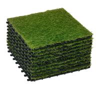 Outsunny Set 10 Piastrelle da Giardino con Prato Sintetico 30x30cm Densità 6500