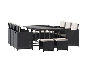 Outsunny Set 11 PZ Mobili da Giardino in Rattan da Esterno con Tavolo in Vetro Temperato e Cuscini, Set da Pranzo, Nero