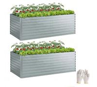 Outsunny Set 2 Aiuole Rialzate in Metallo Galvanizzato, 180x90x60 cm, Argento