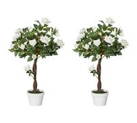 Outsunny Set 2 Alberelli di Rose Finte Alte 90cm con 21 Fiori e Vaso Incluso