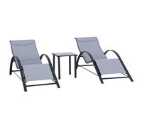 Outsunny Set 2 Lettini da Giardino e Tavolino con Piano in Vetro Grigio Chiaro