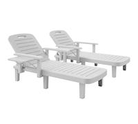 Outsunny Set 2 Lettini Prendisole con Schienale Regolabile su 5 Posizioni, Tavolino e Braccioli Ergonomici, Sdraio da Giardino in Polipropilene Impermeabile, 79x158x88 cm, Bianco