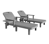 Outsunny Set 2 Lettini Prendisole con Schienale Regolabile su 5 Posizioni, Tavolino e Braccioli Ergonomici, Sdraio da Giardino in Polipropilene Impermeabile, 79x158x88 cm, Grigio Scuro