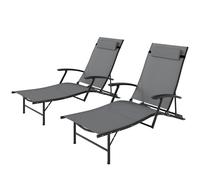 Outsunny Set 2 Lettini Prendisole Pieghevoli Schienale Regolabile Cuscino Grigio