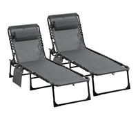 Outsunny Set 2 Lettini Sdraio Pieghevoli e Reclinabili con Cuscino Grigio