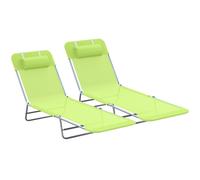 Outsunny Set 2 Lettini Sdraio Pieghevoli Schienale Reclinabile e Cuscino Verde