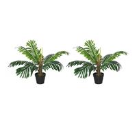 Outsunny Set 2 Palme in Plastica Decorative, Piante Tropicali Finte con Vaso