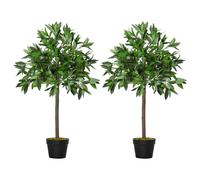 Outsunny Set 2 Piante Artificiali Alberi di Alloro in Vaso Altezza 90cm