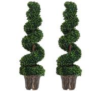 Outsunny Set 2 Piante Artificiali di Bosso a Spirale con Vaso Ø32x120 cm Verde