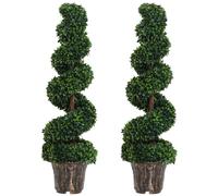 Outsunny Set 2 Piante Artificiali di Bosso a Spirale per Interni ed Esterni con Vaso, Ø32x120 cm, Verde Aosom Italy