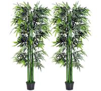Outsunny Set 2 Piante di Bambù Artificiali in Vaso da 180cm, Piante Finte Decorazione per Casa, Ufficio, Interni ed Esterni
