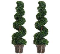 Outsunny Set 2 Piante Finte da Interno di Bosso a Spirale 120cm Verde | Piante Artificiali per Interno ed Esterni, Vaso Incluso, Pianta Finta per Decorazione Casa, Ufficio, Soggiorno, Giardino