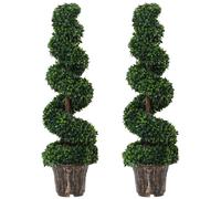 Outsunny Set 2 Piante Finte di Bosso a Spirale con Vaso Ø32x120 cm Verde