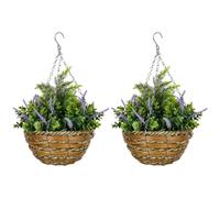 Outsunny Set 2 Piante Finte di Lavanda con Vaso e Gancio Ø25x34 cm Verde Viola