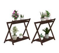 Outsunny Set 2 Porta Fiori 2 Livelli a Doghe in Legno di Abete Marrone Bruciato