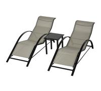 Outsunny Set 2 Sdraio da Giardino e 1 Tavolino con Ripiano in Vetro Grigio