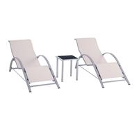 Outsunny Set 2 Sdraio da Giardino e Tavolino con Piano in Vetro Crema