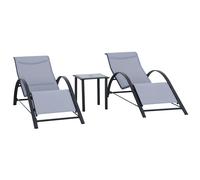 Outsunny Set 2 Sdraio da Giardino e Tavolino con Ripiano in Vetro Grigio Chiaro