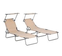 Outsunny Set 2 Sdraio da Giardino Pieghevoli Tettuccio Regolabile