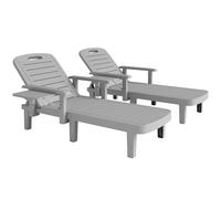 Outsunny Set 2 Sdraio da Giardino Regolabili con Tavolino e Braccioli, in Polipropilene, 79x158x88 cm, Grigio Chiaro