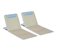Outsunny Set 2 Sdraio da Spiaggia con Schienale Regolabile su 5 Livelli, Poggiatesta e Borsa da Viaggio, Lettini Spiaggia Pieghevoli in Acciaio e PE, 124x53x35-45 cm, Beige e Azzurro