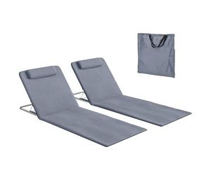 Outsunny Set 2 Sdraio da Spiaggia con Schienale Regolabile su 5 Livelli, Poggiatesta e Borsa da Viaggio, Lettini Spiaggia Pieghevoli in Acciaio e PE, 134x48x33-43 cm, Grigio
