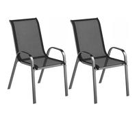Outsunny Set 2 Sedie da Giardino Impilabili con Braccioli, Sedie per Pranzo da Esterno in Acciaio e Texteline, da Patio, Balcone, Terrazza, Esterno e Interno, 54x71x93 cm, Nero