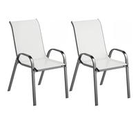 Outsunny Set 2 Sedie da Giardino Impilabili con Braccioli, Sedie per Pranzo da Esterno in Acciaio e Texteline, da Patio, Balcone, Terrazza, Esterno e Interno, 54x71x93 cm, Grigio Chiaro