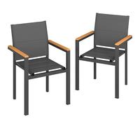 Outsunny Set 2 Sedie da Giardino Impilabili Imbottite in Texteline, Sedie per Pranzo da Esterno in Alluminio con Braccioli Effetto Legno, per Patio Balcone Terrazza Esterno, 56x55x85 cm, Grigio Scuro