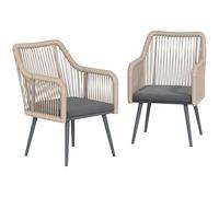 Outsunny Set 2 Sedie da Giardino in Rattan PE con Cuscini Morbidi Lavabili e Braccioli, Sedie per Pranzo da Esterno in Acciaio, da Patio, Balcone, Terrazza, Esterno, 54x65x80cm, Grigio Scuro