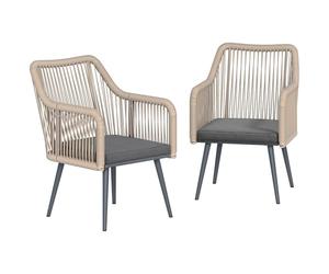 Outsunny Set 2 Sedie da Giardino in Rattan PE con Cuscini Morbidi Lavabili e Braccioli, Sedie per Pranzo da Esterno in Acciaio, da Patio, Balcone, Terrazza, Esterno, 54x65x80cm, Grigio Scuro