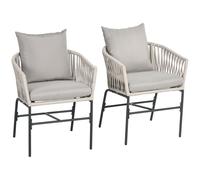 Outsunny Set 2 Sedie da Giardino in Stile Boho con Rivestimento in Corda e Cuscini Imbottiti, Grigio Aosom