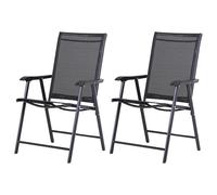 Outsunny Set 2 Sedie da Giardino Pieghevoli con Braccioli, Sedie per Pranzo da Esterno in Metallo e Texteline, da Patio, Balcone, Terrazza, Esterno e Interno, 58x64x94cm, Nero
