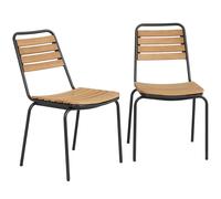 Outsunny Set 2 Sedie da Giardino Resistenti alle Intemperie in Acciaio e Legno, Sedia Impilabile con Schienale fino a 160kg, Legno Naturale Aosom Italy