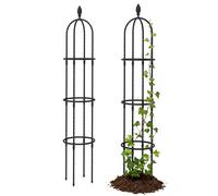 Outsunny Set 2 Supporti per Rampicanti Alti 1.7m in Acciaio con Decorazioni Nero