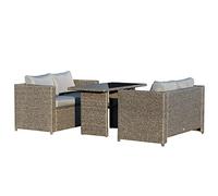 Outsunny Set 3 Pezzi Mobili da Giardino con 2 Divani con Cuscini e 1 Tavolo in Rattan PE, Salotto da Esterno Grigio-Nero