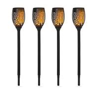 Outsunny Set 4 Faretti Solari da Esterno a Energia Solare con Picchetti, Luci Solari da Esterno IP44 in Plastica, Luci da Giardino per Patio, Cortile, Ø12x72 cm, Nero
