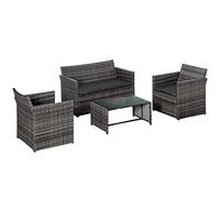Outsunny Set 4 P.zi Mobili da Giardino in Rattan (PE), Salotto da Esterni con Tavolo, 2 Sedie, Divano due posti, Grigio