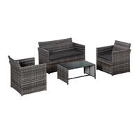 Outsunny Set 4 Pezzi Mobili Giardino Rattan Grigio Tavolo/2 Sedie/Divano