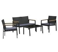 Outsunny Set 4 Pezzi Salotto da Esterni con 2 Sedie, Divano e Tavolino | Mobili da Giardino in Rattan e Acciaio Nero